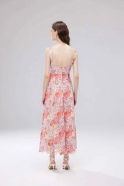 Long dress with open back and sexy A-line cut with high-quality flowers and embroidered lace
