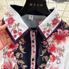 Floral Print Dress Turn Down Collar Flare Sleeve Belt High Quality
