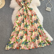 Elegant Vintage Office Long Dress Women Summer V Neck Sleeveless Print Floral Luxury Dress Evening Party Birthday Dresses