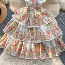 High Quality Belted Floral Print V Neck Sleeveless Dress