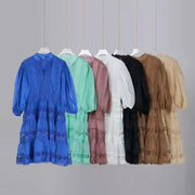 Quality Organza Midi Hollow Out Dresses Women's Half Sleeve Summer Embroidery Lace Evening Party Short Dress Shirt Lady
