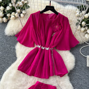 Chic Elegant Three-dimensional Ruched slim chain casual Sexy Evening Fashion fairycore women clothing Two Piece Set
