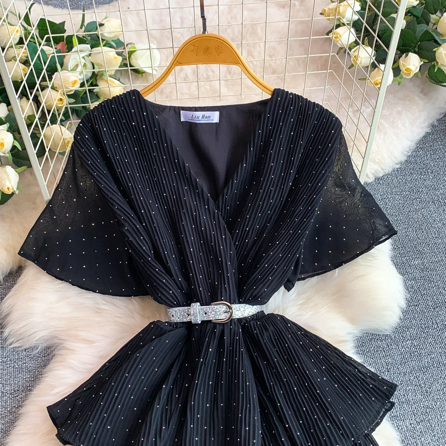 Women Long Dress Cake Dresses A Line Vestidos  Streetwear V Neck Short Sleeve Elegant Party Work Slim Fit Casual Summer