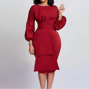 Elegant Office Dresses Round Neck Full Sleeve High Waist