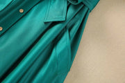 High Quality Elegant Turn-down Collar Pocket Belt Single-breasted Solid Shirt Dress