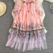 Temperament Flower Letter Embroidery Dress Long Sleeve Mesh Lace Ruffles High Quality