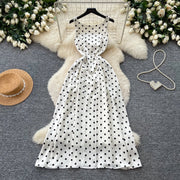Sexy Backless Polka Dot Maxi Dress High Waist Slimming Summer Korean Style Sleeveless Women's Dress