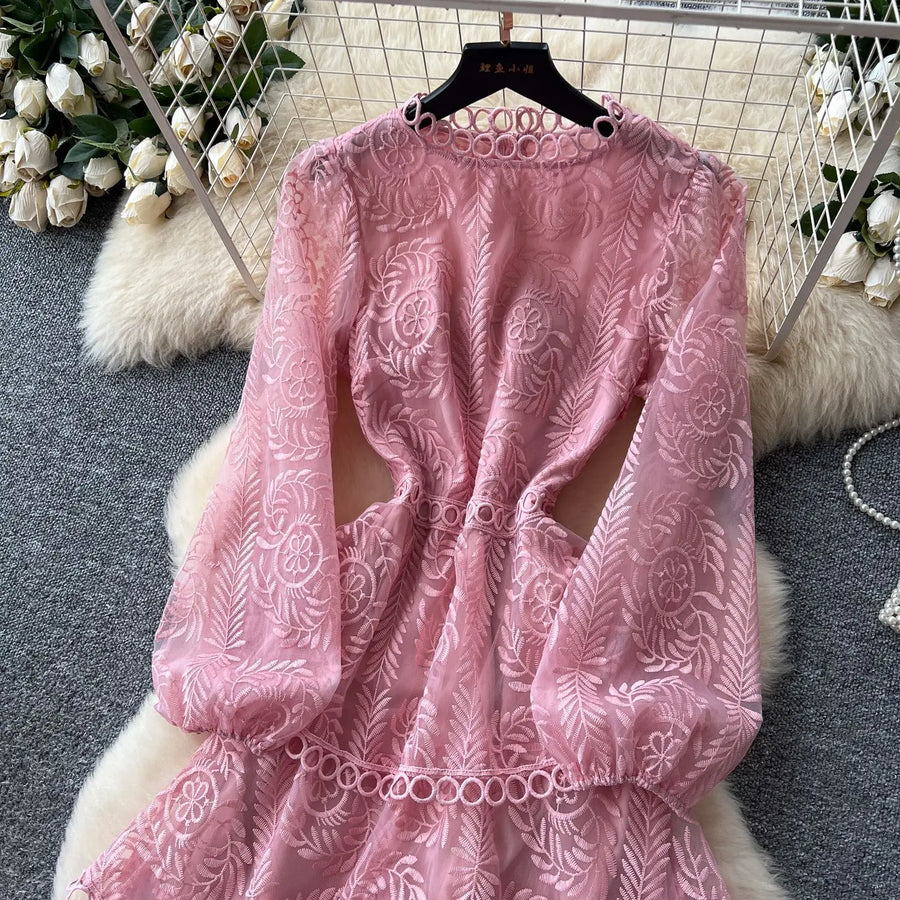 Cake Dress Women Long Dresses High Waist Vestidos Full Sleeve Elegant Splice Y2k Streetwear Work Party Night Ruffles High Waist