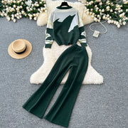 Casual Knitted Sets Ladies O Neck Loose Multicolor Tops+Basic Long Pants American Style High Quality Sweater Suits