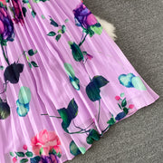 High Quality Floral Print Maxi Long Sleeve Pleated Dress