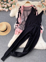 High quality cardigans V-neck sweater + vest + pencil pants three-piece set