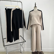 2 Piece Set Round Neck Long Sleeve Loose Sweater + High Waist Pants