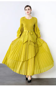 Miyake Spring Women's Clothing French Light Luxury Temperament Elegant Pleated Clothes Two-piece Set  Irregular Skirt 2025