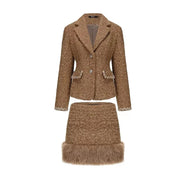Autumn two-piece tweed set: long-sleeved short jacket + A-line mini skirt