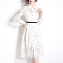 high quality multi color lace dress with pockets, long sleeves, buttons with collar