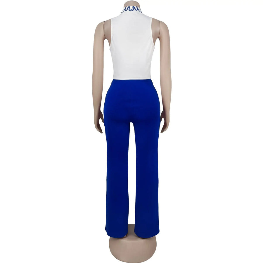 Elegant two-piece set for women: printed tank top and high-quality wide-leg pants