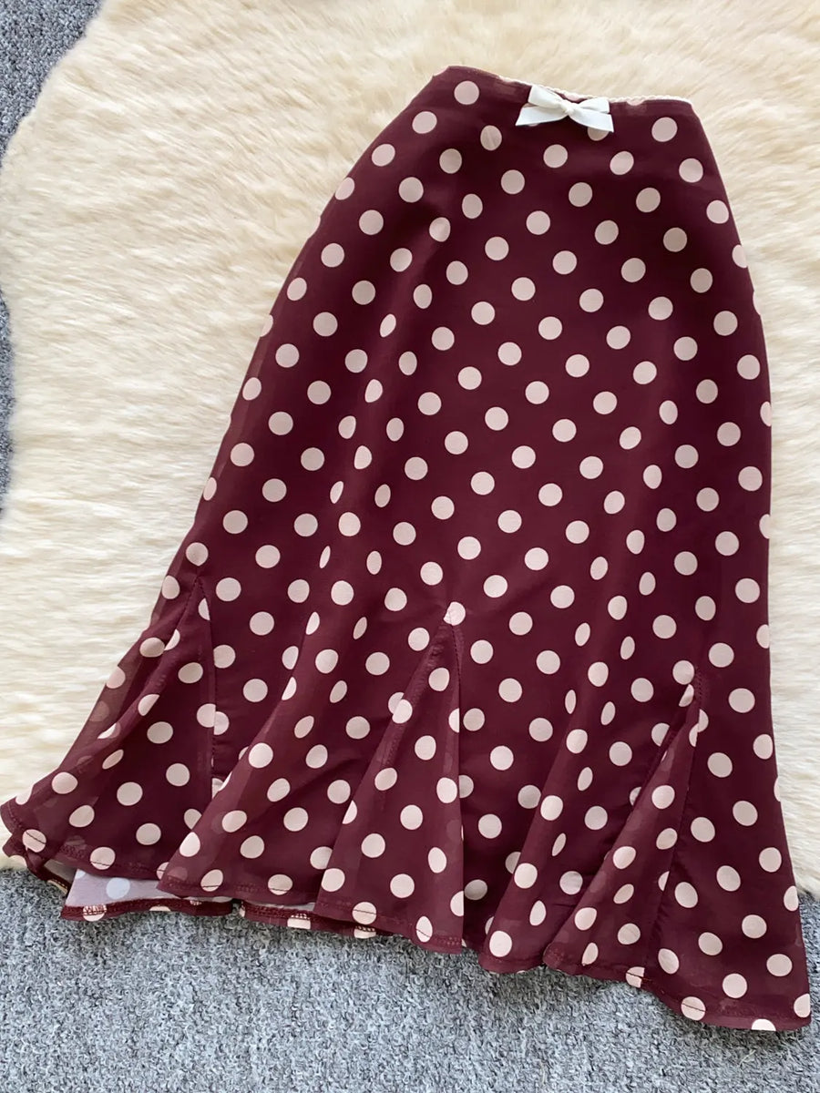 Retro Polka Dot Skirt Set Women Summer Sweet Style Fashion Temperament Camisole Top and Fashion Bodycon Skirt Women Skirt Set