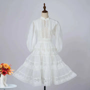 Quality Organza Midi Hollow Out Dresses Women's Half Sleeve Summer Embroidery Lace Evening Party Short Dress Shirt Lady