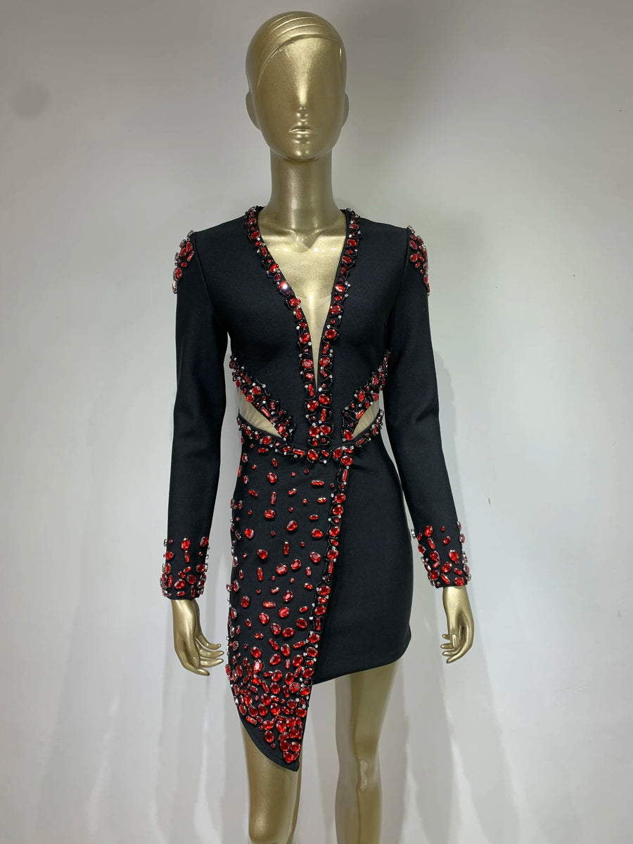 High Quality Elegant V Neck Long Sleeve Sexy Diamond Beading Black Ban ETERNA High Quality Elegant V Neck Long Sleeve Sexy Diamond Beading Black Ban ETERNA