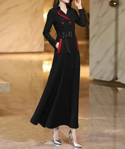 High Quality Red Sleeve Red Stitching Pockets Long Dress