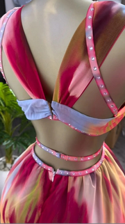 Women Tie Dye Print Diamonds Hot Rhinestones Strap A-line Midi Maxi Long Dress  Beach Holiday Party Birthday Dresses