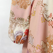 Floral print dress with long sleeves, high neck, and belt, high quality midi length