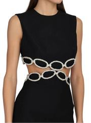 New Summer Women'S Sexy Backless Cut-Out Diamond Luxury Black Tight Mini Dress Elegant Evening Club Party Dress