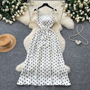 Sexy Backless Polka Dot Maxi Dress High Waist Slimming Summer Korean Style Sleeveless Women's Dress