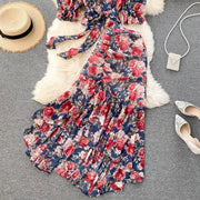 Sexy Two Pieces Sets Chic Bandage chiffon Shirt Top with sweet High Waist mermaid Skirt Beach Vacation Sets