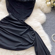 Women's Sexy Hollow Out Waist Pencil Mini Dress Pleated Waist Streamer Wrapped Hip Dress High Quality