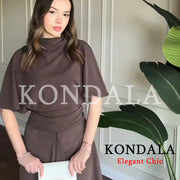 KONDALA Women Trendy Skirt Set Half High Collar Top Asymmetrical Skirt New Fashion 2026 Spring Summer Beach Holiday Skirt Set