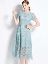 High quality openwork lace short sleeve round neck high-end vintage dress