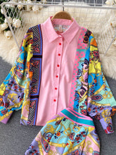 2 Piece Set Print Long Sleeve Button Down Shirt + High Quality Full Length Pant