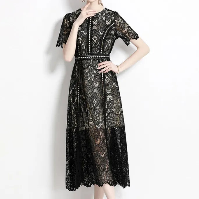 TESSCARA Women Summer Elegant White Dress High Quality Wedding Cocktail Party Robe Vintage Hollow Out Designer Lace Vestidos
