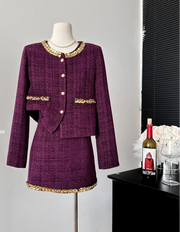 Small fragrance female high-grade single-breasted short coat temperament high-waist skirt two-piece