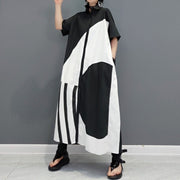 Large size dress loose fit black and white casual tide short sleeve high quality