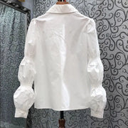 Camisas De Mujer Puff Sleeve Pointed Collar Blouses Women Temperament Ladies Tops Tunic White Shirts Vintage Korean Blouse