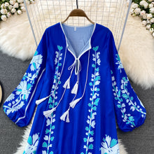 High quality multi color long sleeve printed embroidered dress