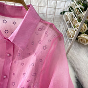 Fashion Temperament Bandage Slim Waist Dress Fairy Gauze Ruffled Long Robe Turn-down Collar Single Breasted Diamonds Vestidos