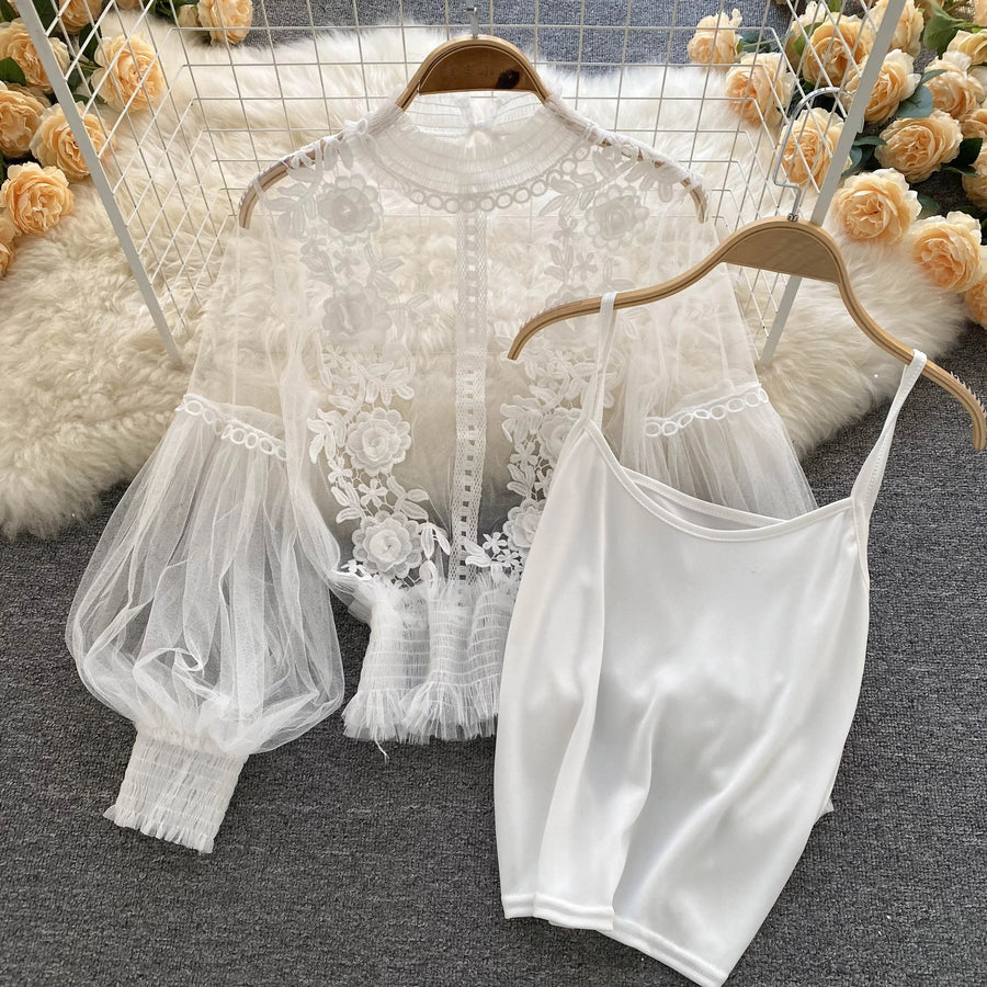 High quality vintage lace puff long sleeve blouse with a High quality vintage lace puff long sleeve blouse with a