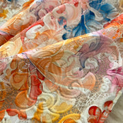 Crochet Lace Embroidery Hollow Out Floral Print Maxi Dress Autumn Women Long Lantern Sleeve Pearl Buttons Up Belt Prom Clothing