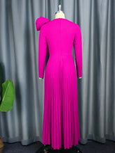 Elegant long sleeve pleated dress in blue, green, pink high quality