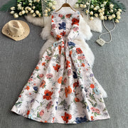 Fashion Elegant Print Sleeveless Dress Women 2026 Summer New Slim Waist Gown Ball Big Swing Robe Fresh Temperament Vestidos