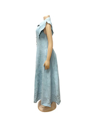 Long Dress Women Denim Dresses A Line Vestidos  Streetwear Turn Down Collar Sleeveless Elegant Casual Loose