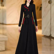 High Quality Red Sleeve Red Stitching Pockets Long Dress