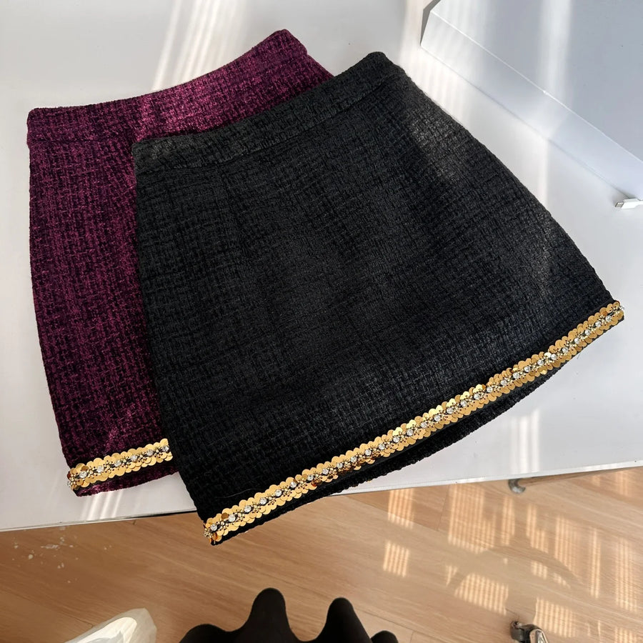 Small fragrance female high-grade single-breasted short coat temperament high-waist skirt two-piece