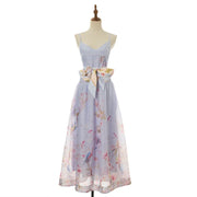 Plus size printed strappy dress with high waist, high quality midi style