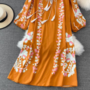 High quality multi color long sleeve printed embroidered dress