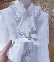 High quality pearl collar long sleeve white shirt