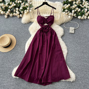 Elegant off-the-shoulder dress with a slit, sexy, openwork, plain, French-style, fashionable, stretchy, fitted, high-quality